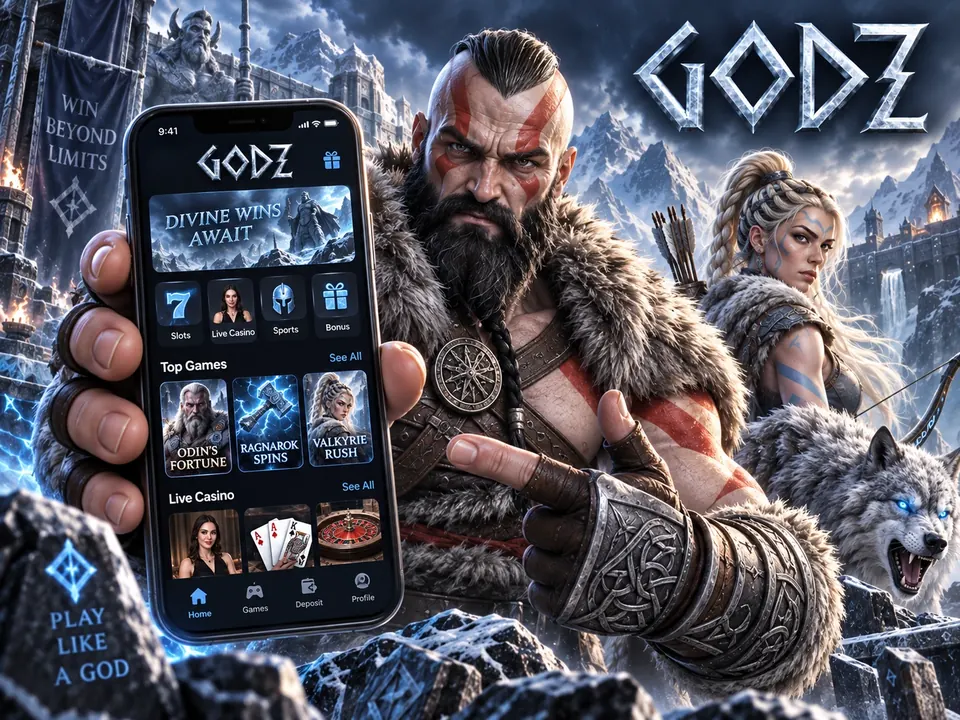 Godz mobile casino artwork on a smartphone